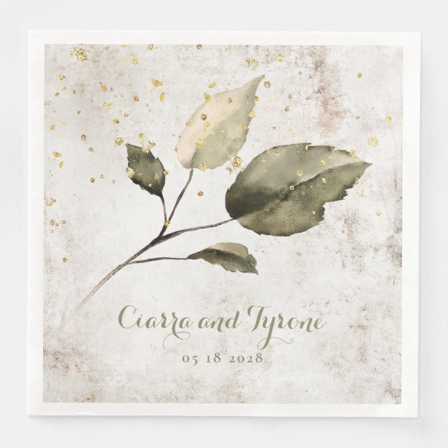 Champagne Gold Splash Four Leaf Venetian Plaster  Napkin (Front)