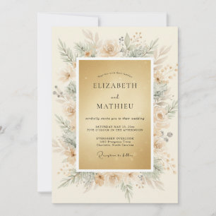 Champagne Gold Sprig Eucalyptus Wedding Invitation