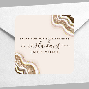 Champagne Gold Tan Glitter Agate Geode Business Square Sticker