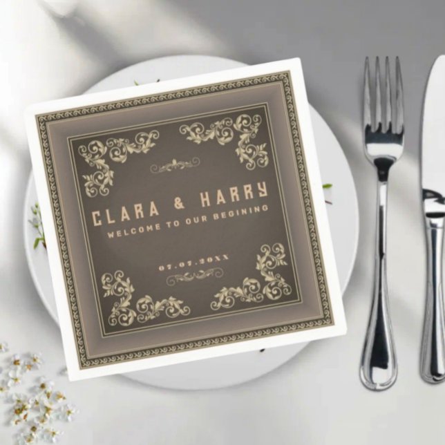 Champagne gold vintage floral wedding  napkin (Creator Uploaded)