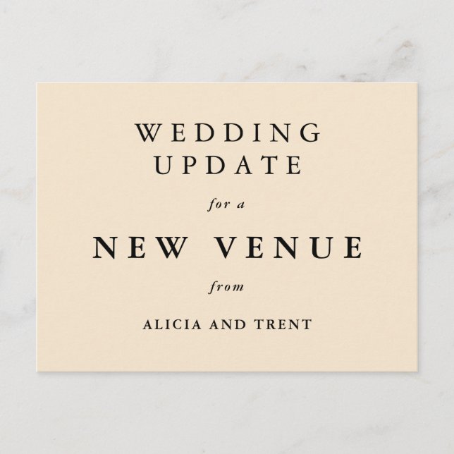 Champagne Gold Wedding Venue Change Update Card (Front)