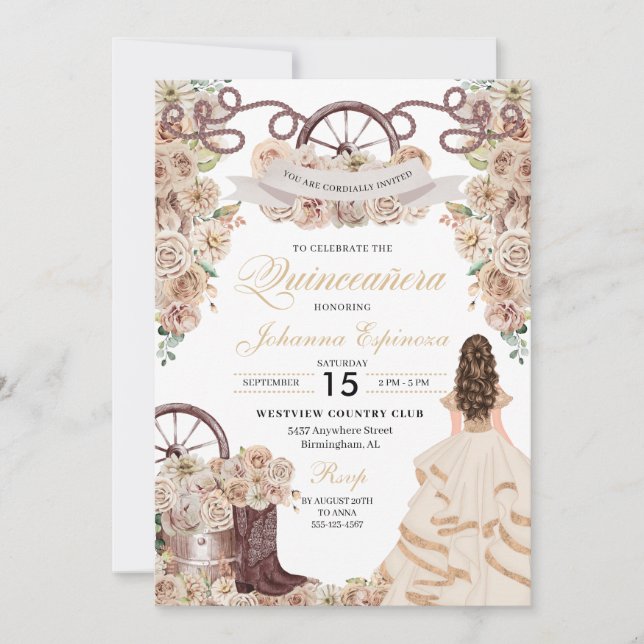 Champagne Gold Western Charro Quinceanera Invitation (Front)