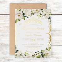 Champagne Gold White Floral Scroll Quinceanera 