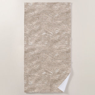 Champagne Gold White Glitzy Glitter Zebra Print Beach Towel
