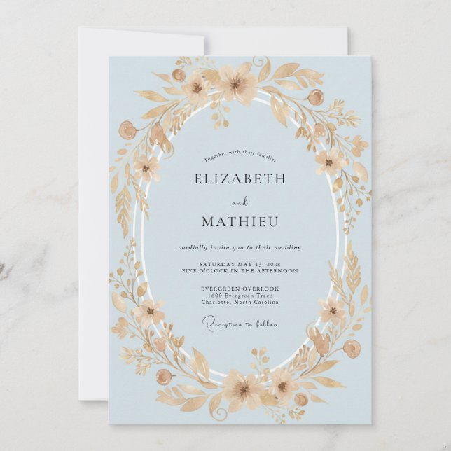 Champagne Gold Wreath Wedding Invitation (Front)