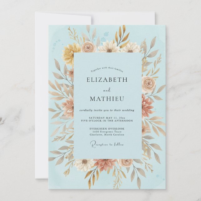 Champagne Golden Leafy Wedding Invitation (Front)