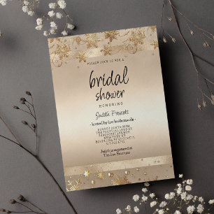 Champagne Golden Snowflakes Luxury Bridal Shower Invitation