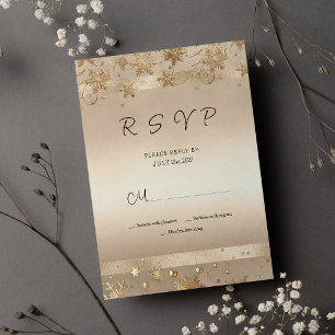 Champagne Golden Snowflakes Luxury RSVP Invitation