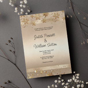 Champagne Golden Snowflakes Luxury Wedding  Invitation