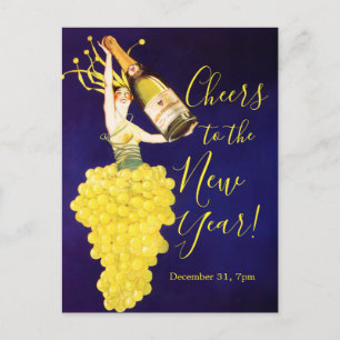 Champagne Grapes NYE Invitation Postcard
