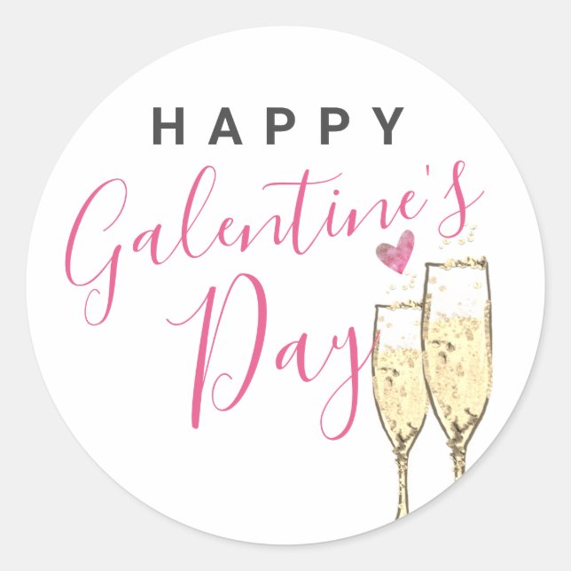 Champagne Happy Galentines Day Classic Round Sticker (Front)