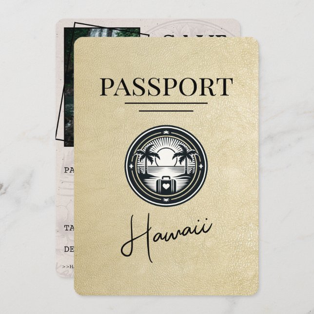 Champagne Hawaii Passport Save The Date (Front/Back)