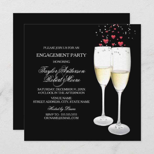 Champagne & Heart Engagement Party Invitation (Front/Back)