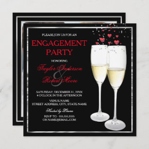 Champagne Heart Engagement Party Photo Invitation