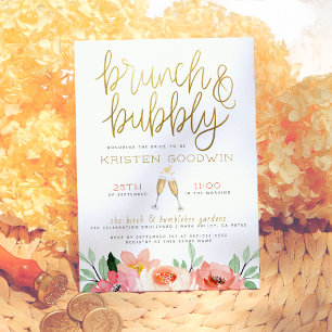 Champagne Heart Gold Brunch & Bubbly Bridal Shower Invitation
