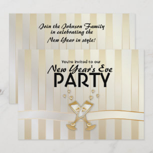 Champagne hearts New Year Party Invitations
