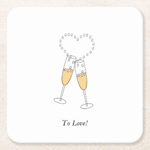 Champagne Hearts Square Paper Coaster