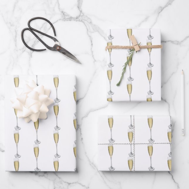 Champagne Hearts Wrapping Paper Sheet (Front)