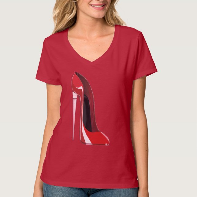 Champagne Heel Red Stiletto Shoe Art Clothing T-Shirt (Front)