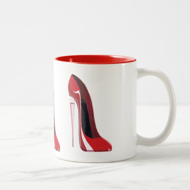 Champagne heel red stiletto shoe art Two-Tone coffee mug (Right)