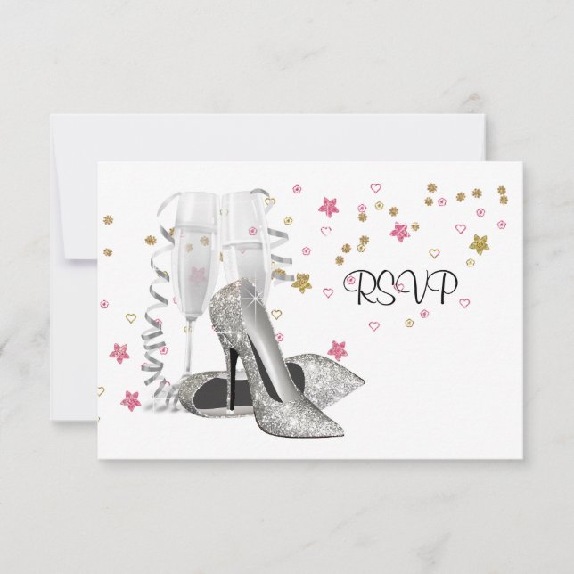 Champagne High Heels 21st Birthday Party RSVP Card (Front)