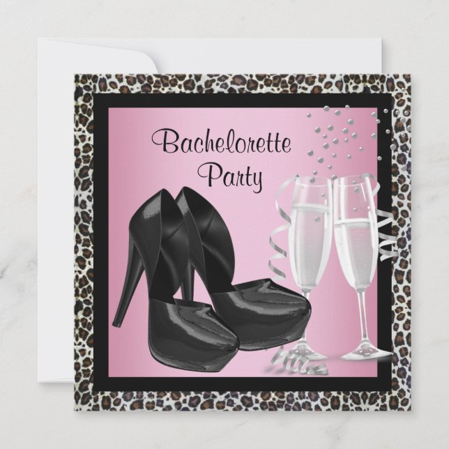 Champagne High Heels Pink Leopard Bachelorette Invitation (Front)