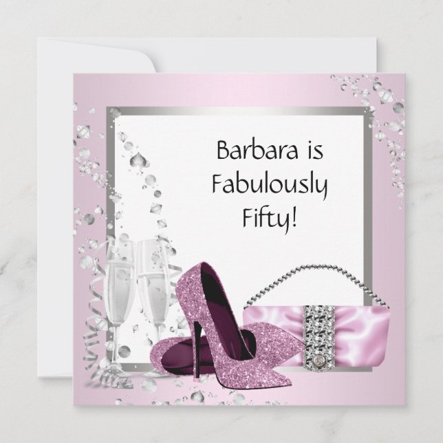 Champagne High Heels Womans Pink & Black Birthday Invitation (Front)