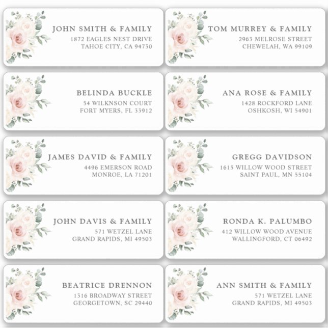 Champagne Ivory Blush Pink Flor Guest Name Address (Front)