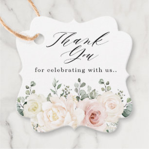 Champagne Ivory Blush Pink Floral Green Thank you Favour Tags