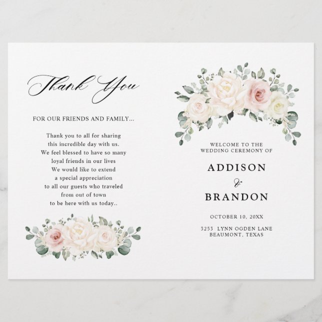Champagne Ivory Blush Pink Floral Greenery Wedding (Front)