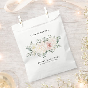 Champagne Ivory Blush Pink Floral Greenery Wedding Favour Bags