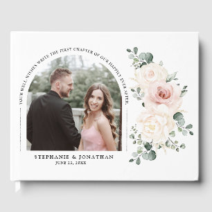 Champagne Ivory Blush Pink Floral Wedding Photo    Guest Book