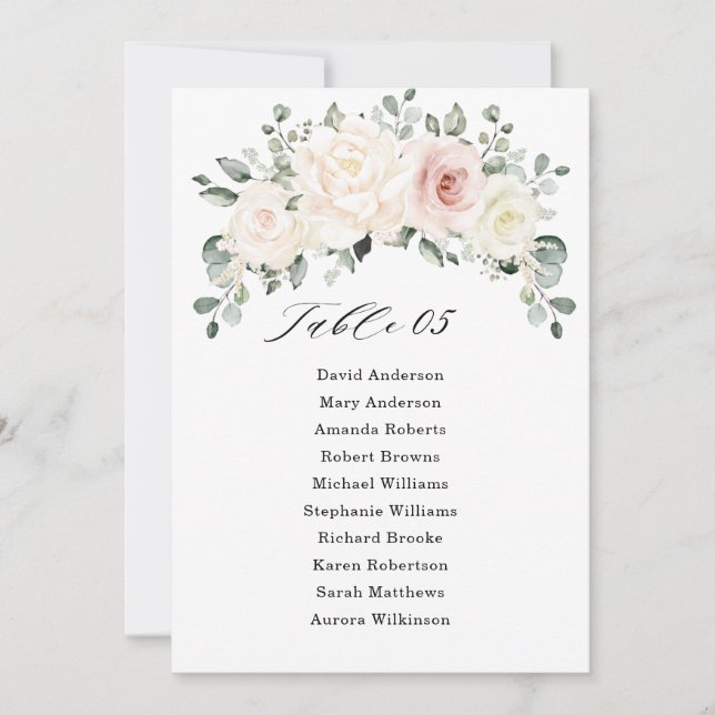 Champagne Ivory Blush Pink Seating Chart card (Front)
