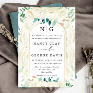 Champagne Ivory Floral Garden Monogram Wedding Invitation