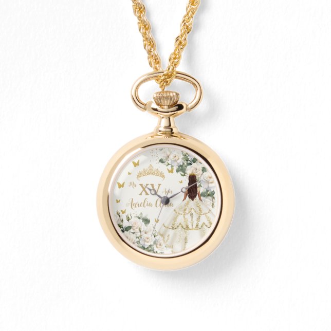 Champagne Ivory Floral Princess Dress Quinceañera  Watch (Front)