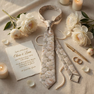Champagne Ivory Floral Wedding Tie
