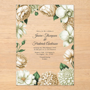 Champagne & Ivory Modern Botanical Wedding Acrylic Invitations