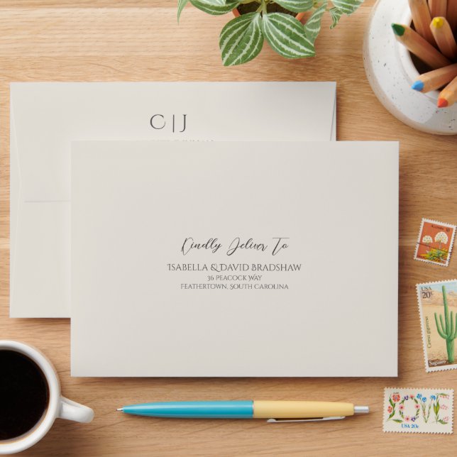 Champagne Ivory Monochromatic Wedding Envelope (Desk)