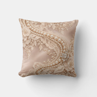 Champagne Ivory Pearl Floral Lace Cushion