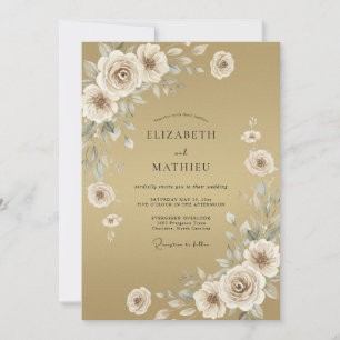 Champagne Ivory Peony Wedding Invitation