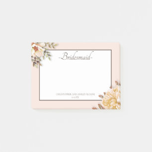 Champagne Ivory Pink Floral Bridesmaid Post-it Notes
