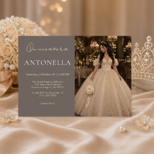 Champagne Ivory Quinceañera Invitation