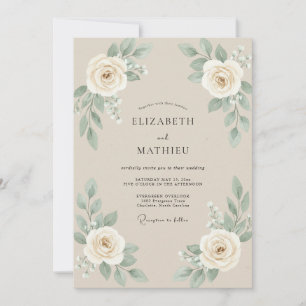 Champagne Ivory Rose Wedding Invitation