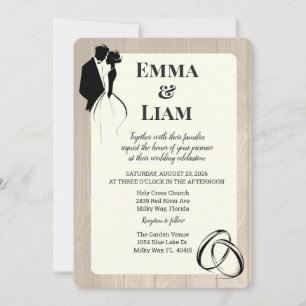 Champagne Ivory Rustic Silhouette Wedding Invitation