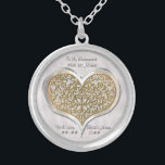 Champagne Lace (Personalised Bridesmaid Necklace) Silver Plated Necklace<br><div class="desc">This silver-plated necklace personalised necklace makes a lovely gift for your bridesmaids that they will cherish forever. At the centre is Leslie Sigal Javorek's original digital painting of a silvery heart with delicate, gold lace ornamentation against a champagne coloured background. Customisable text fields for each bridesmaid's name and more (zoom...</div>