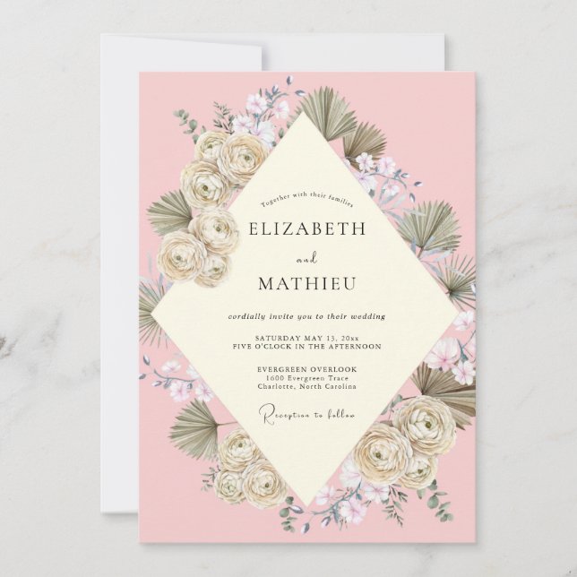 Champagne Lavender Leaf Wedding Invitation (Front)