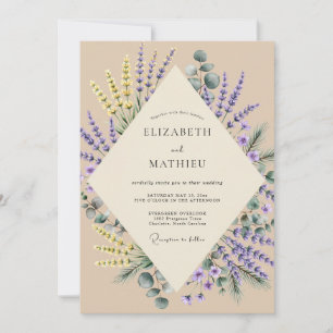 Champagne Lavender Sprig Eucalyptus Wedding Invitation