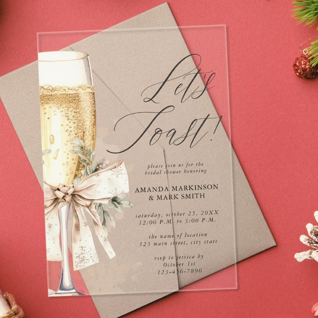 Champagne Let's Toast Winter Bridal Shower Acrylic Invitations (Creator Uploaded)