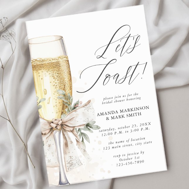 Champagne Let's Toast Winter Bridal Shower Invitation (Creator Uploaded)