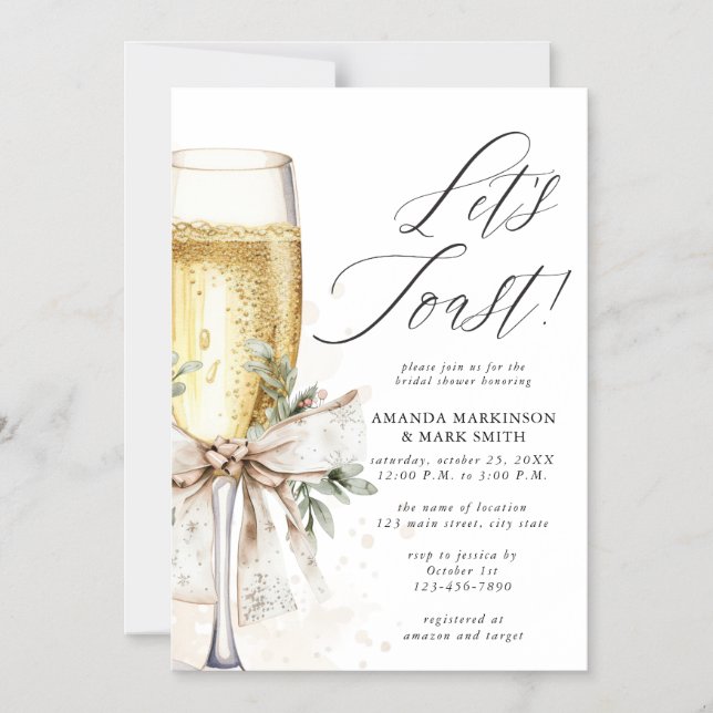 Champagne Let's Toast Winter Bridal Shower Magnetic Invitation (Front)